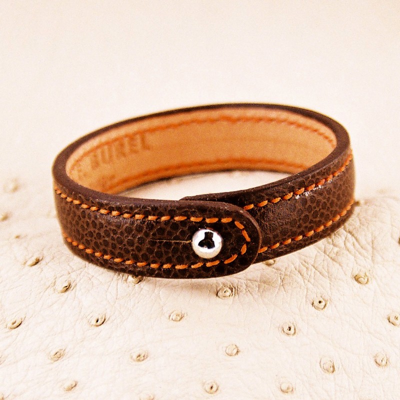 Bracelet cuir noir acier noeud marin | MATY